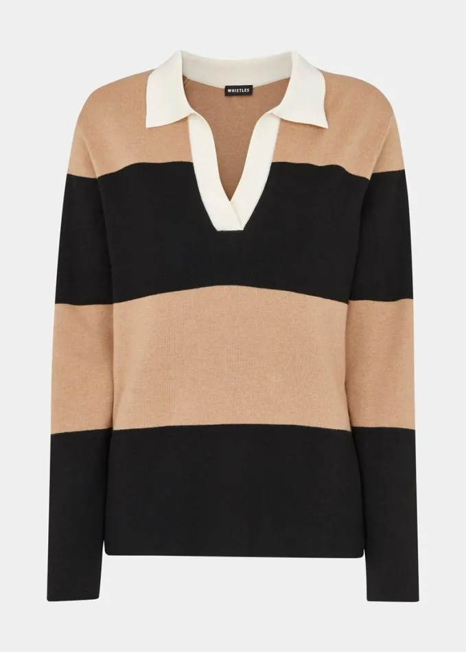Whistles Stripe Rugby Knitted Shirt Blackmulti Women Sweaters and Cashmere
