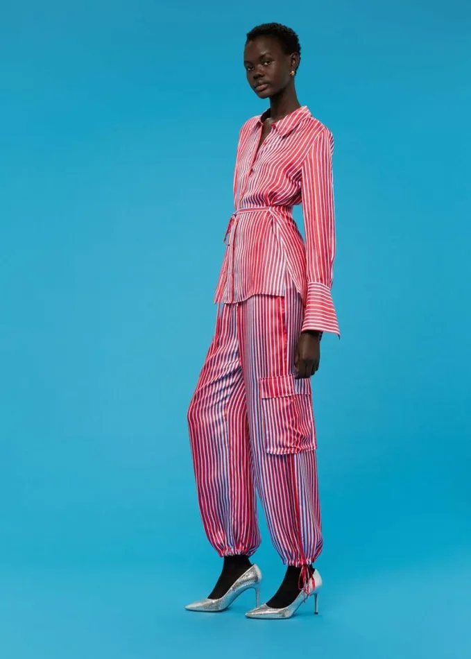 Whistles Tangle Stripe Silk Mix Trouser Multicolour Women Pants
