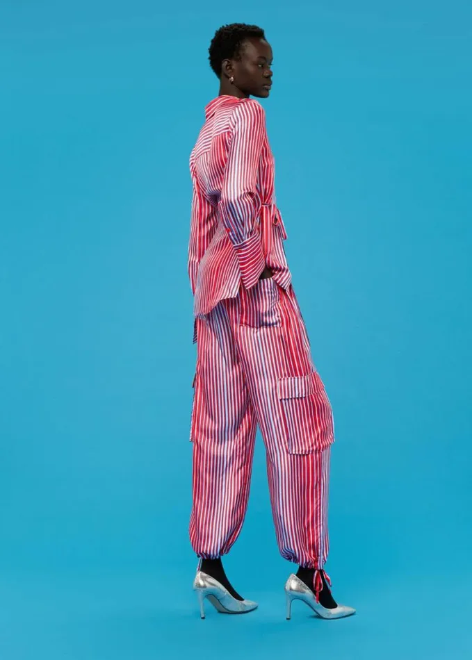 Whistles Tangle Stripe Silk Mix Trouser Multicolour Women Pants