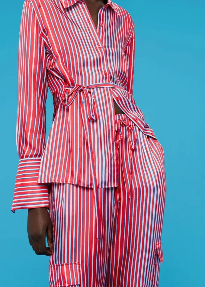Whistles Tangle Stripe Silk Mix Trouser Multicolour Women Pants