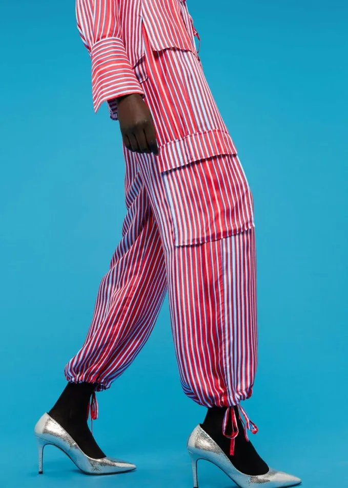 Whistles Tangle Stripe Silk Mix Trouser Multicolour Women Pants