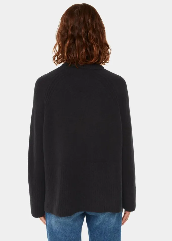 Whistles Textured Rib Detail Roll Neck Black Women Sweaters and Cashmere