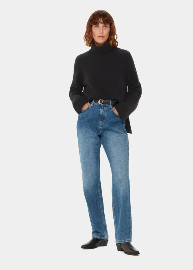 Whistles Textured Rib Detail Roll Neck Black Women Sweaters and Cashmere