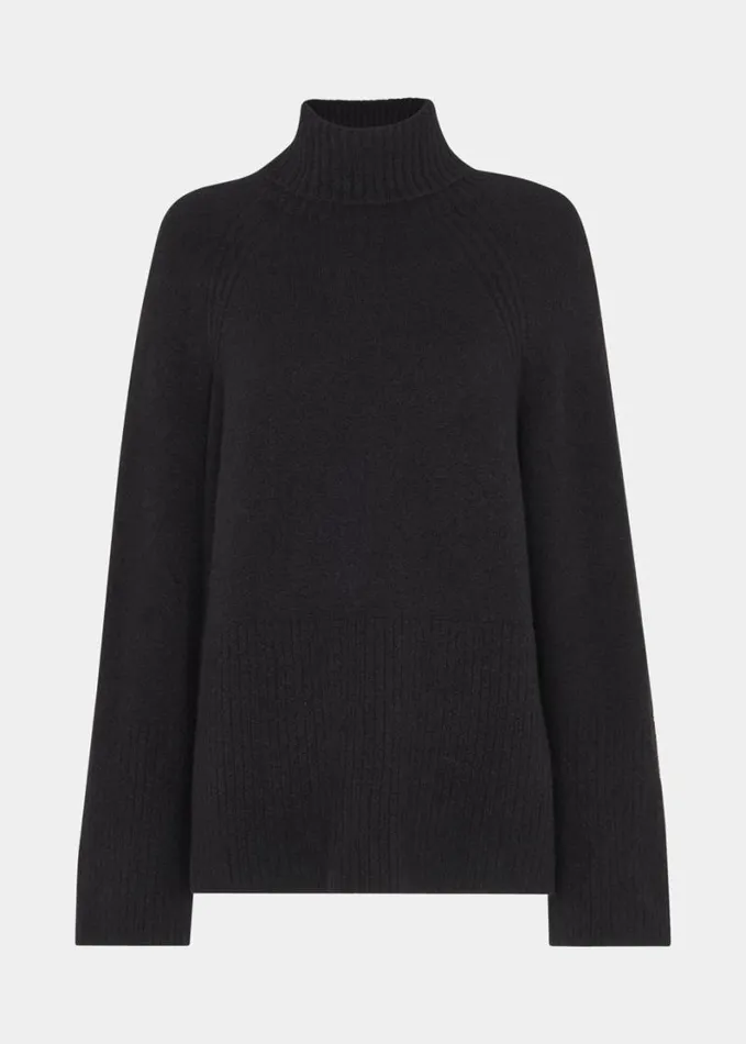 Whistles Textured Rib Detail Roll Neck Black Women Sweaters and Cashmere