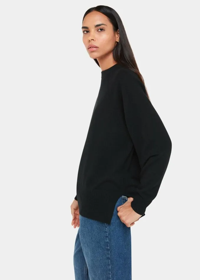 Whistles Ultimate Cashmere Crew Neck Black Women Sweaters and Cashmere