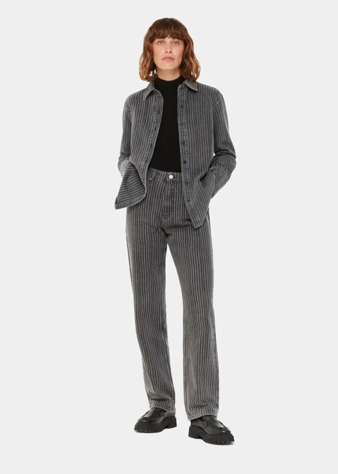 Whistles Washed Stripe Denim Shirt Washed Black Women Tops