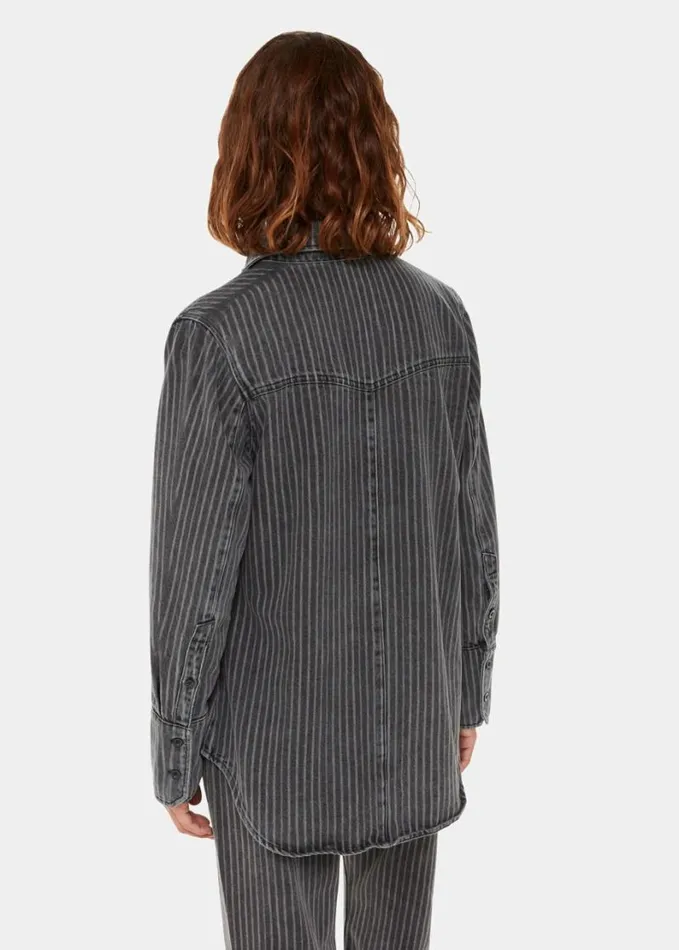 Whistles Washed Stripe Denim Shirt Washed Black Women Tops