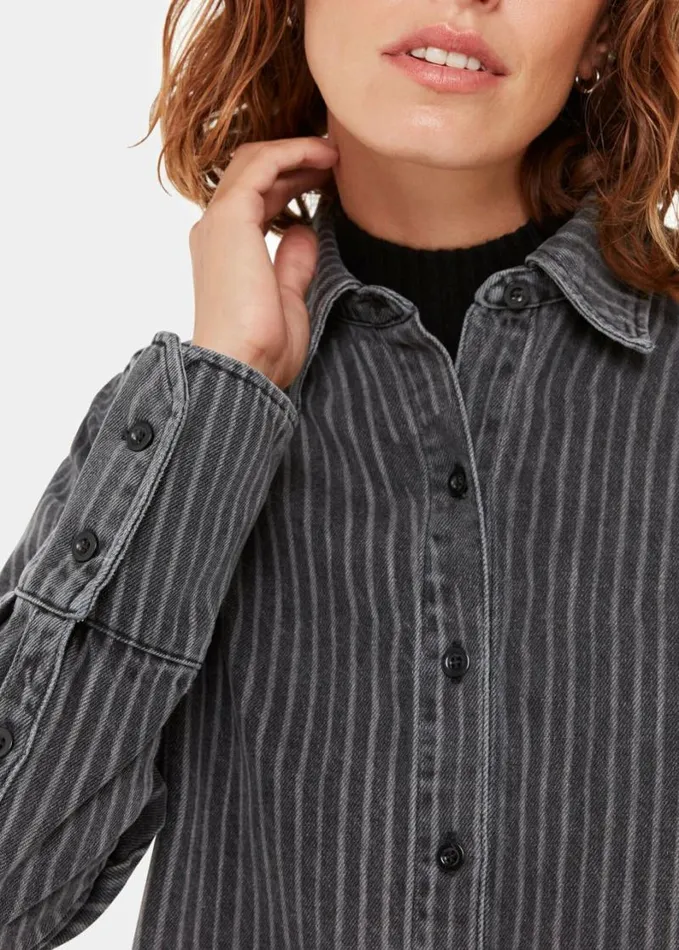 Whistles Washed Stripe Denim Shirt Washed Black Women Tops