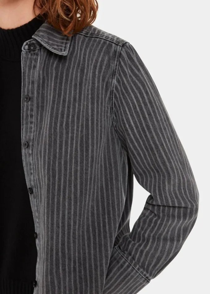 Whistles Washed Stripe Denim Shirt Washed Black Women Tops