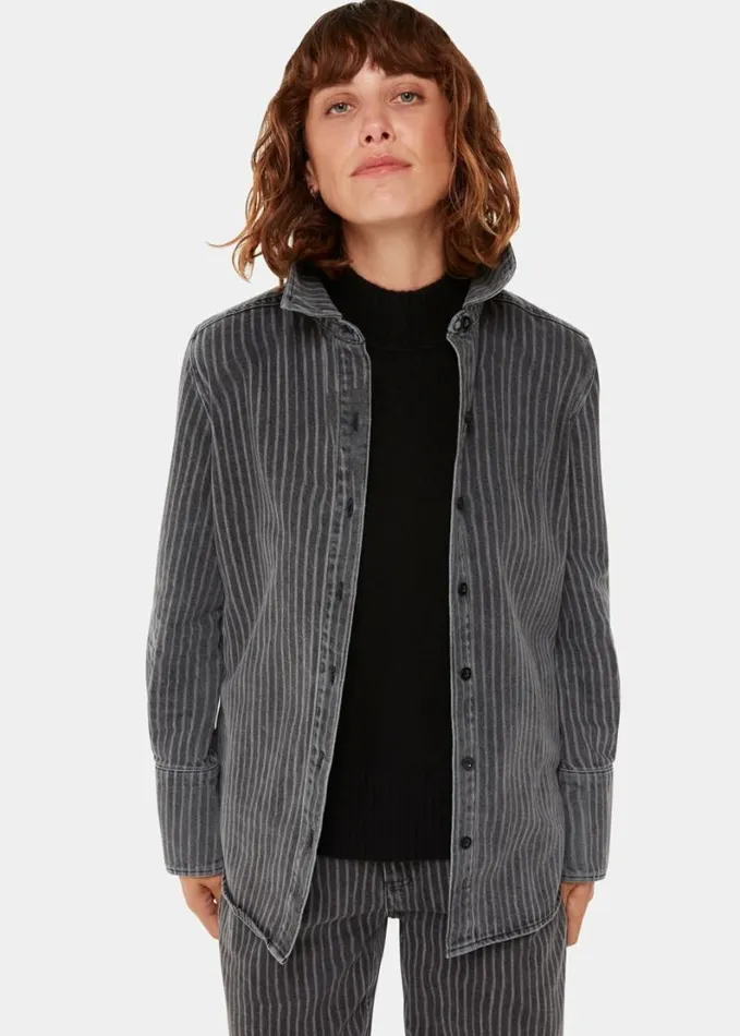 Whistles Washed Stripe Denim Shirt Washed Black Women Tops