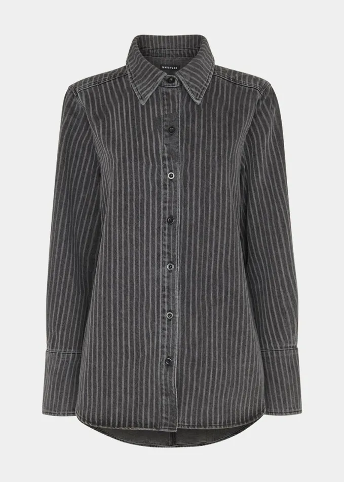 Whistles Washed Stripe Denim Shirt Washed Black Women Tops