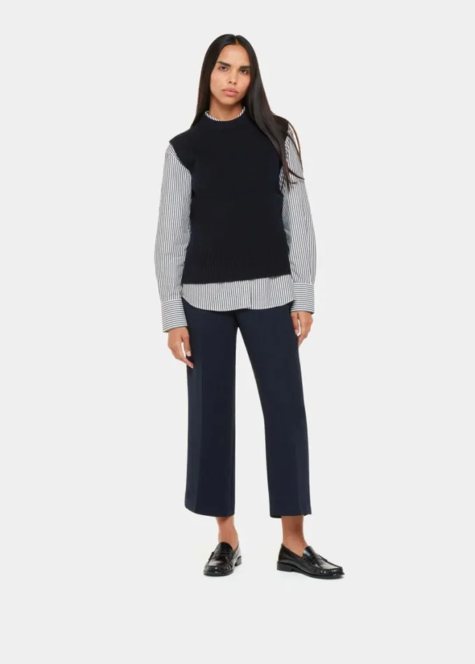 Whistles Wide Leg Cropped Trouser Navy Women Pants