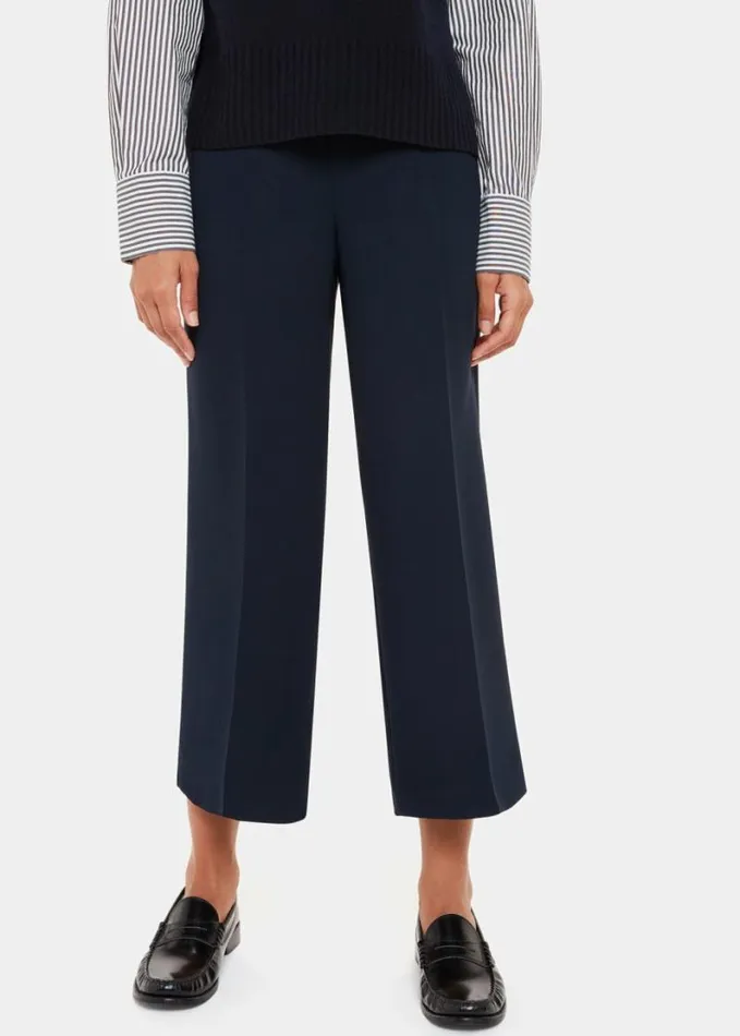 Whistles Wide Leg Cropped Trouser Navy Women Pants