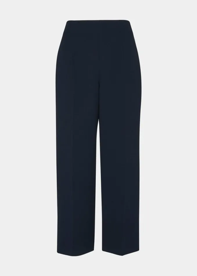 Whistles Wide Leg Cropped Trouser Navy Women Pants