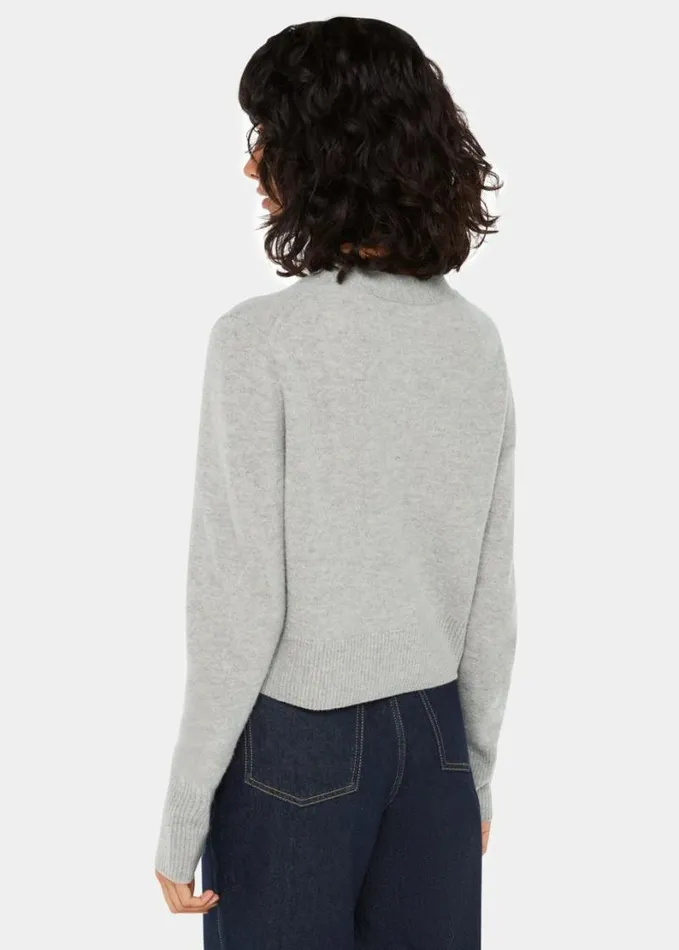 Whistles Wool Cropped V Neck Cardigan Grey Women Sweaters and Cashmere