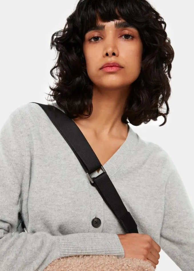 Whistles Wool Cropped V Neck Cardigan Grey Women Sweaters and Cashmere