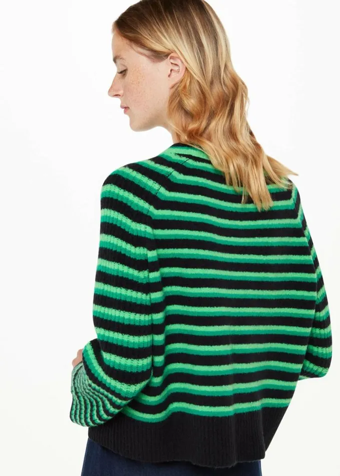 Whistles Wool Mix Stripe Crew Greenmulti Women Sweaters and Cashmere