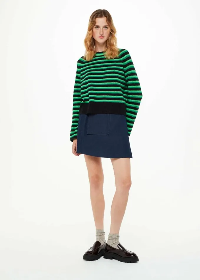 Whistles Wool Mix Stripe Crew Greenmulti Women Sweaters and Cashmere