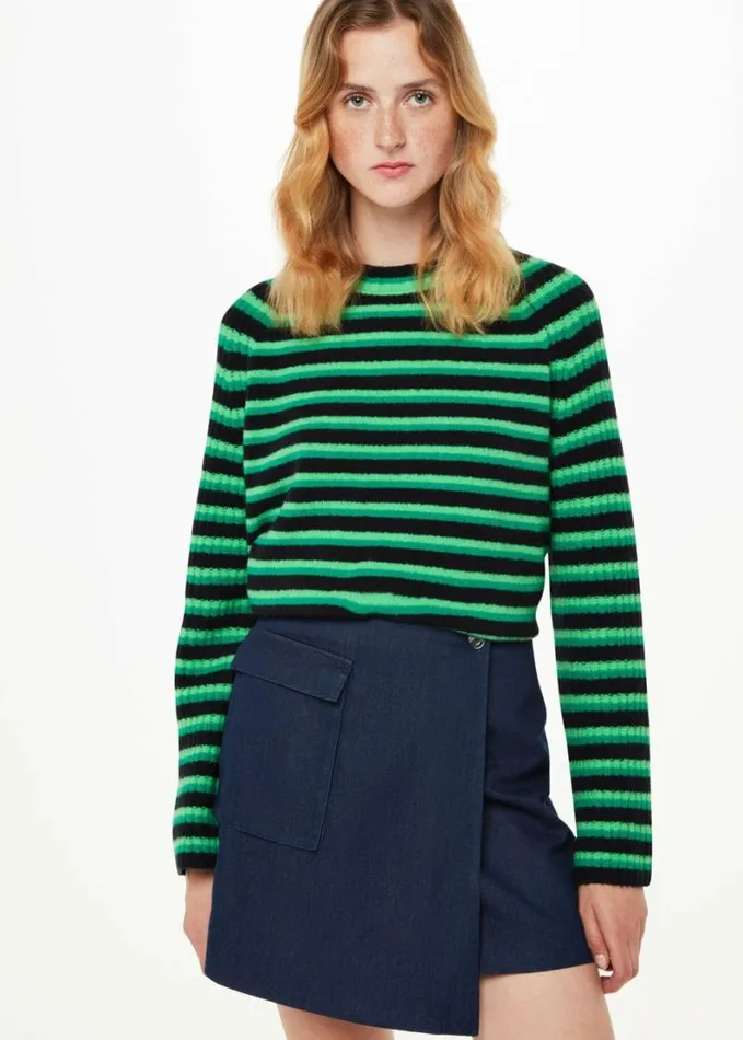Whistles Wool Mix Stripe Crew Greenmulti Women Sweaters and Cashmere