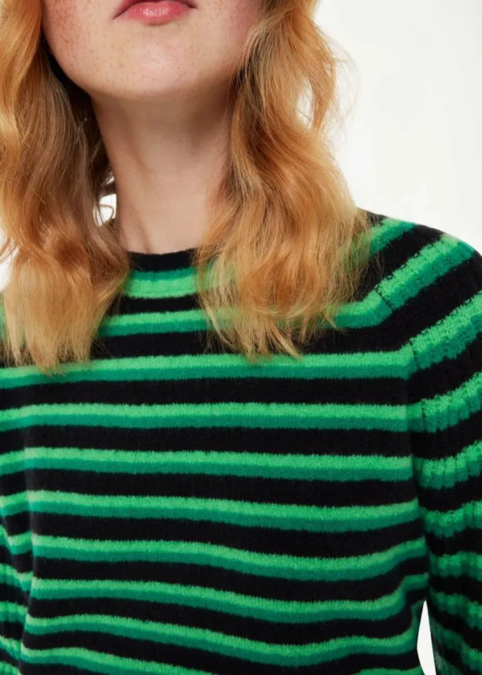 Whistles Wool Mix Stripe Crew Greenmulti Women Sweaters and Cashmere