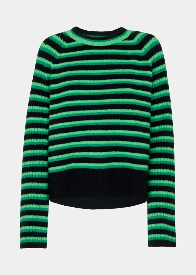 Whistles Wool Mix Stripe Crew Greenmulti Women Sweaters and Cashmere