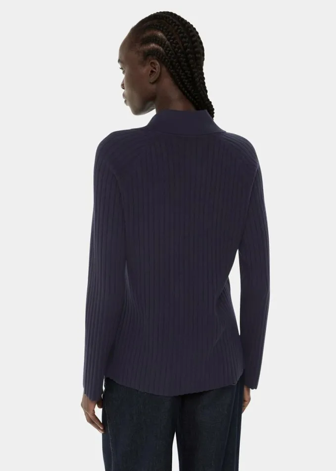 Whistles Zip Polo Knit Navy Women Sweaters and Cashmere