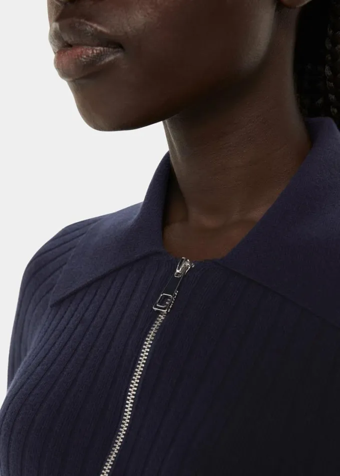 Whistles Zip Polo Knit Navy Women Sweaters and Cashmere