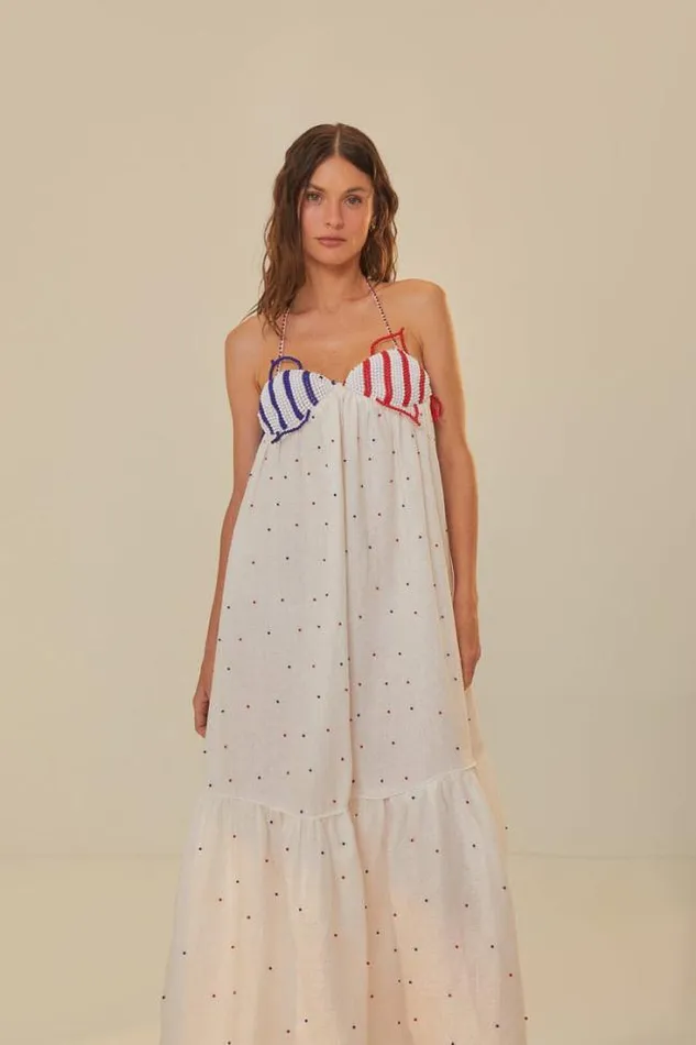 White Beaded Fishes Sleeveless Maxi Dress Women FARM Rio Maxi Dresses