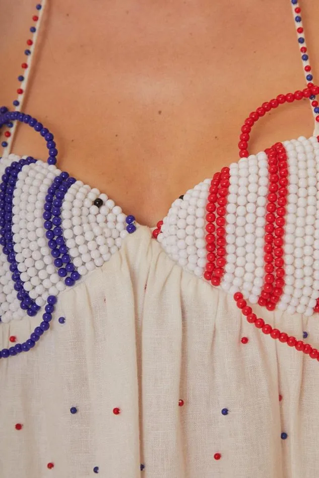White Beaded Fishes Sleeveless Maxi Dress Women FARM Rio Maxi Dresses