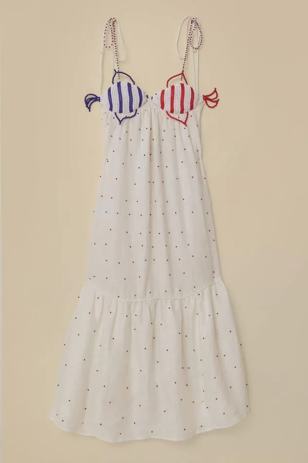 White Beaded Fishes Sleeveless Maxi Dress Women FARM Rio Maxi Dresses