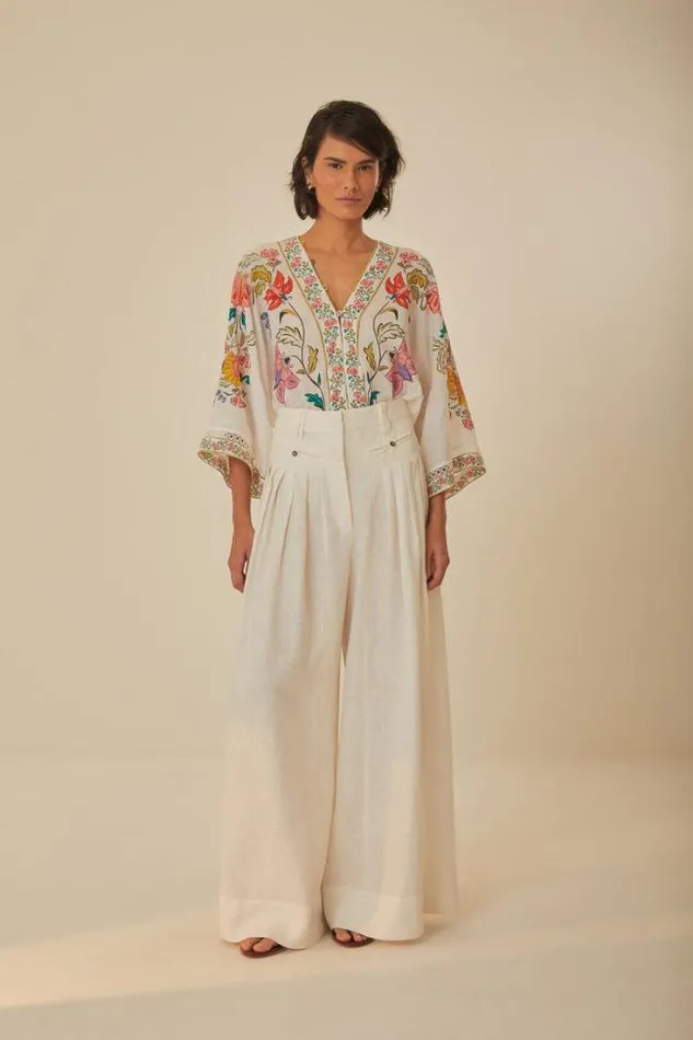 White Euroflax Premium Linen Pleated Pants Women FARM Rio Pants