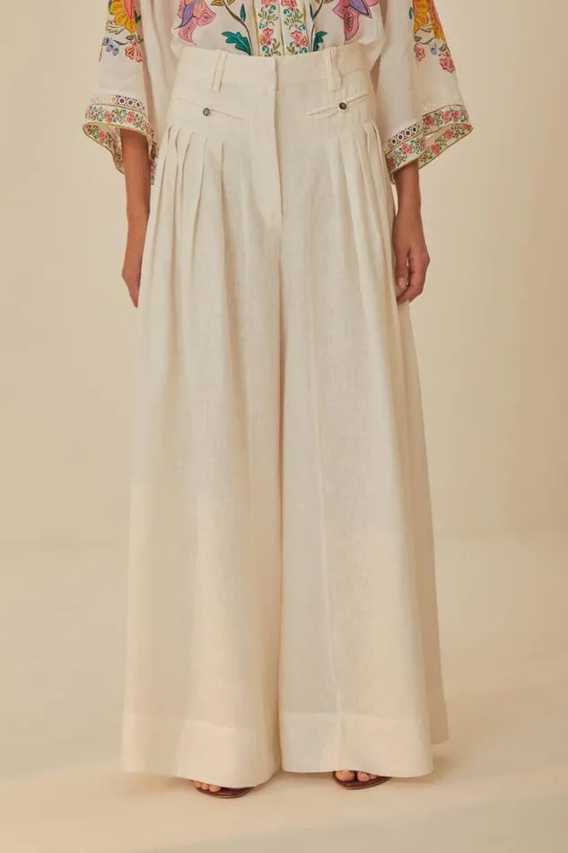 White Euroflax Premium Linen Pleated Pants Women FARM Rio Pants