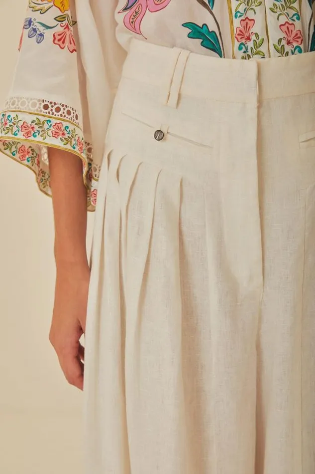 White Euroflax Premium Linen Pleated Pants Women FARM Rio Pants