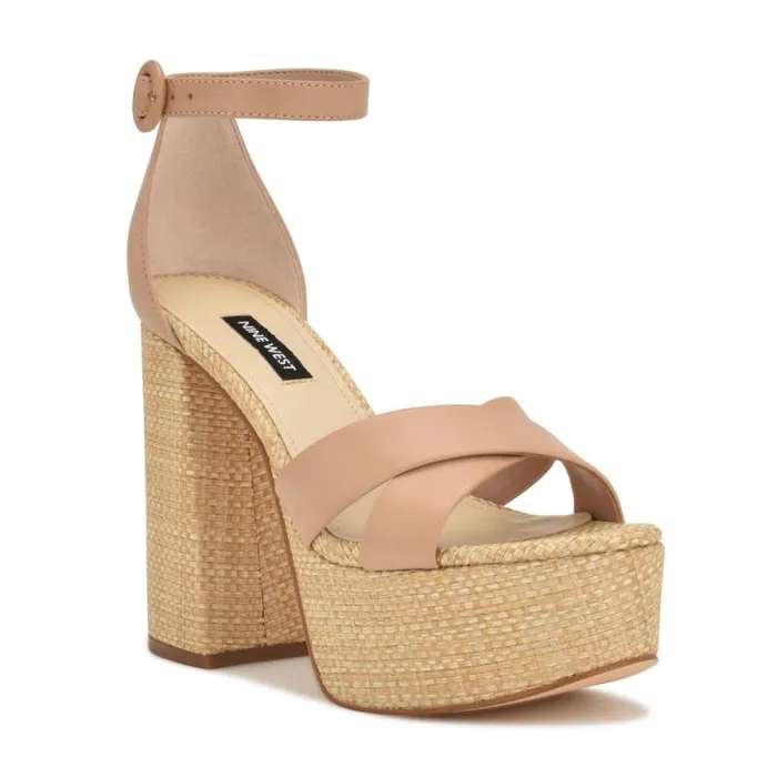 Willie Platform Sandals Barely Nude Raffia Women Nine West Heels