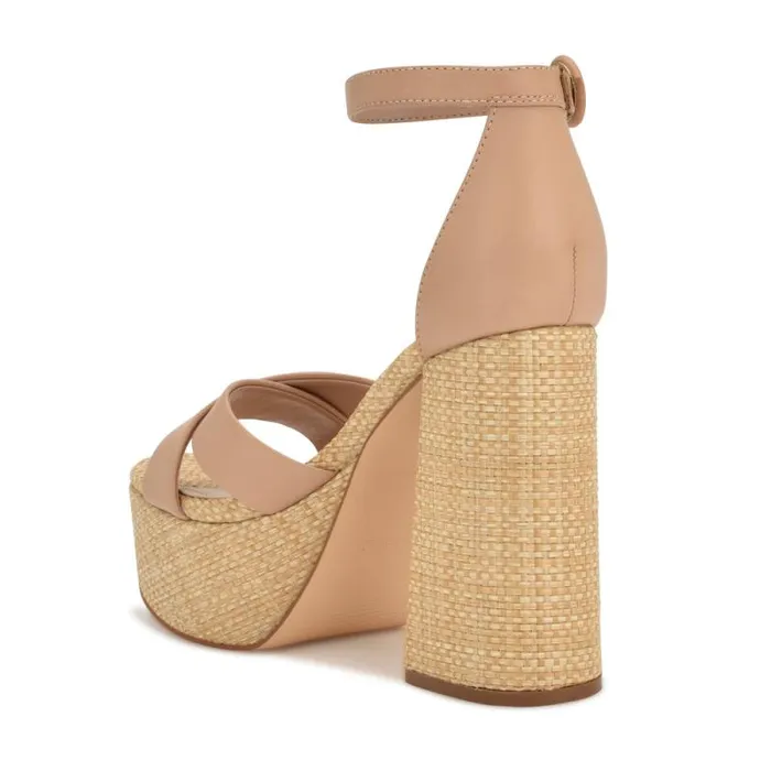 Willie Platform Sandals Barely Nude Raffia Women Nine West Heels