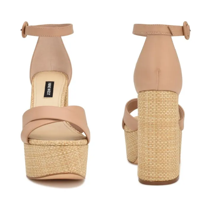 Willie Platform Sandals Barely Nude Raffia Women Nine West Heels