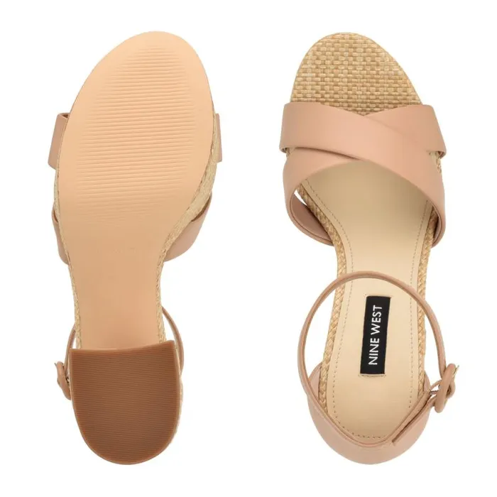 Willie Platform Sandals Barely Nude Raffia Women Nine West Heels