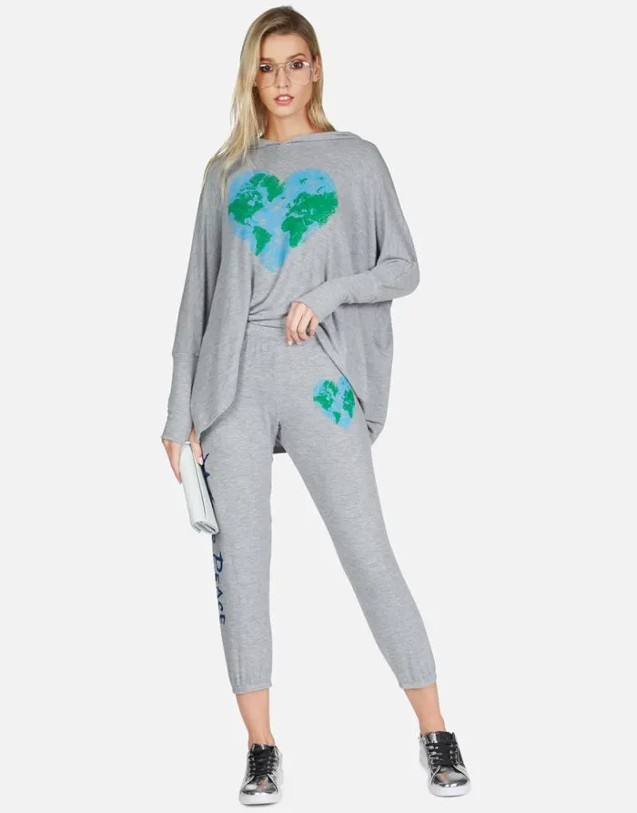 Wilma World Love Heather Grey Women Lauren Moshi Hoodies