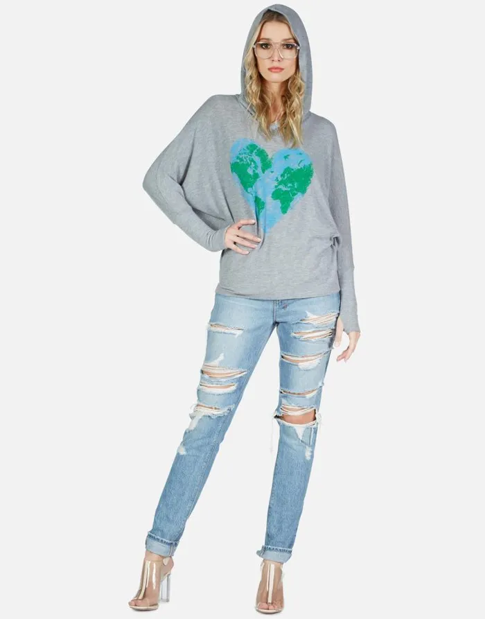 Wilma World Love Heather Grey Women Lauren Moshi Hoodies
