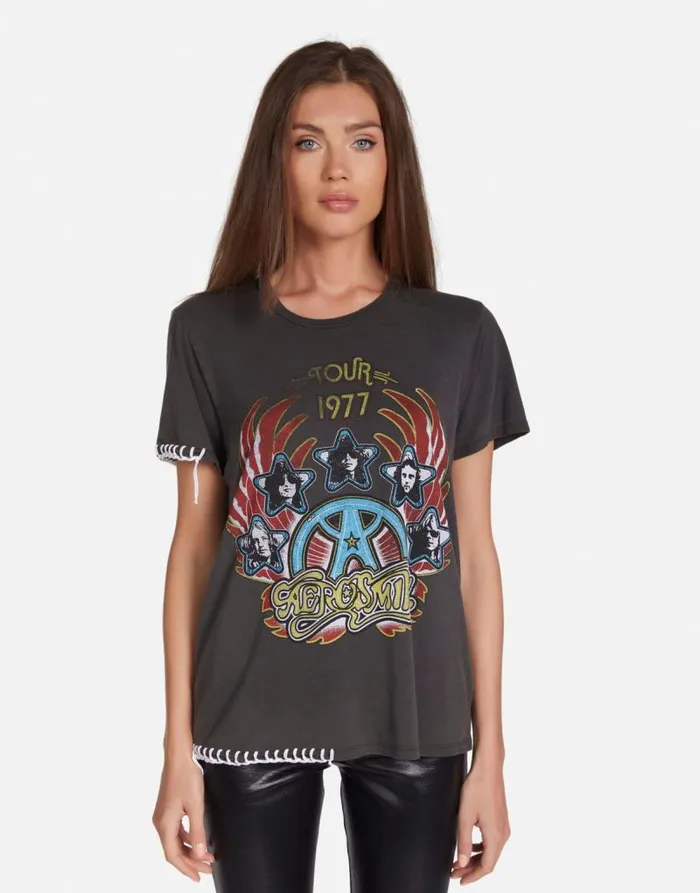 Wolf Aerosmith Tour Pigment Black Women Lauren Moshi Short Sleeve