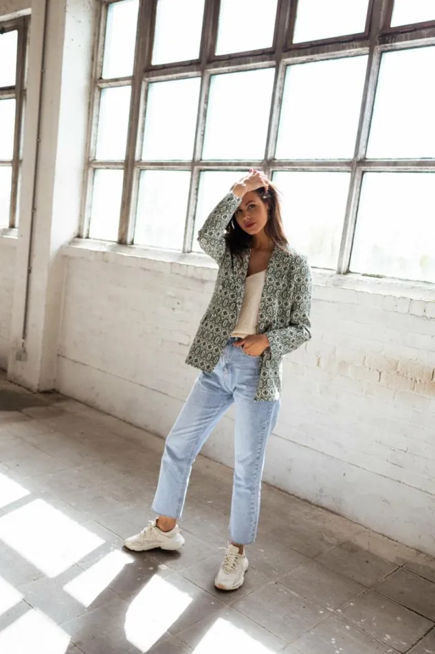 Women039s Clothing Blazers Easy Clothes Green Patterned Rosen Blazer