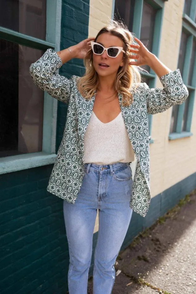 Women039s Clothing Blazers Easy Clothes Green Patterned Rosen Blazer
