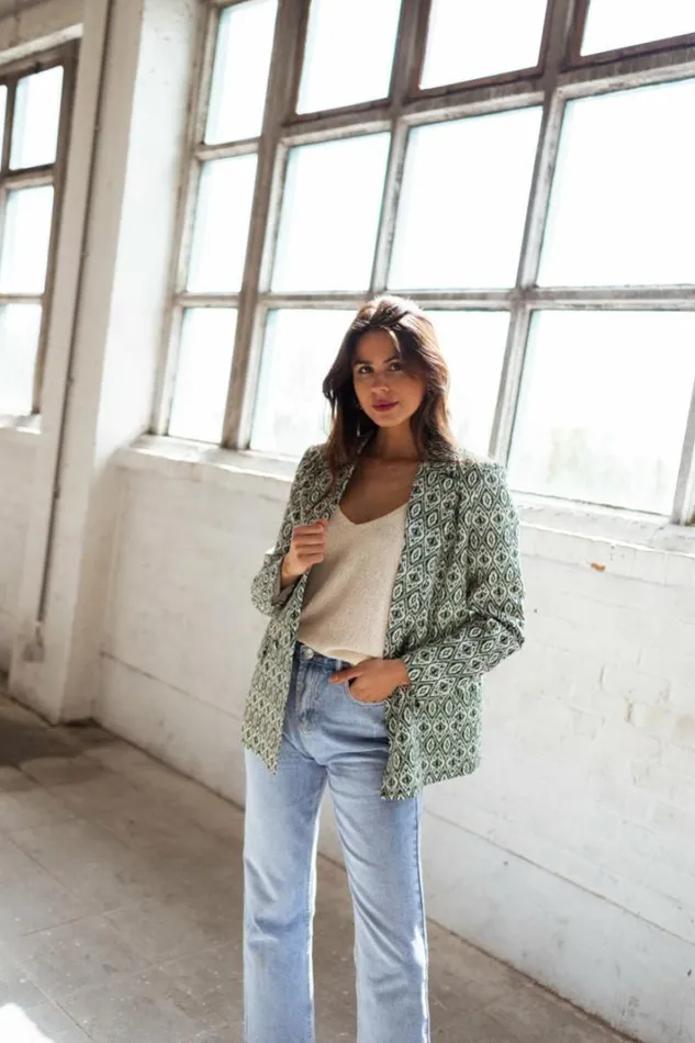 Women039s Clothing Blazers Easy Clothes Green Patterned Rosen Blazer