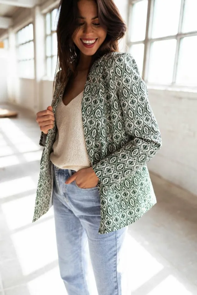 Women039s Clothing Blazers Easy Clothes Green Patterned Rosen Blazer