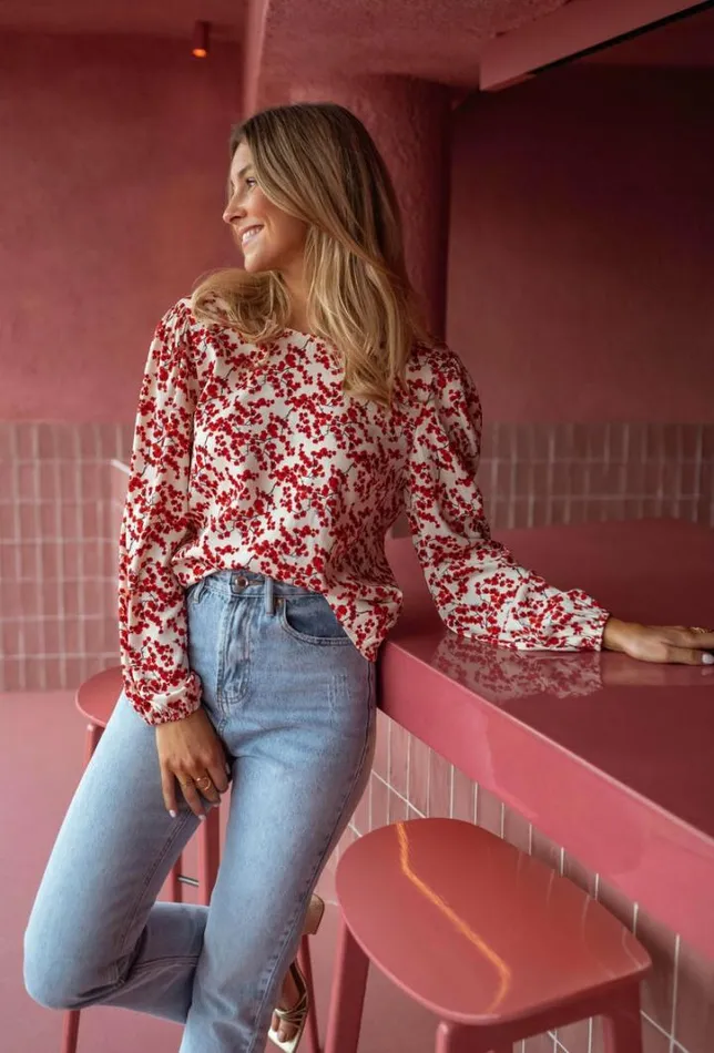 Women039s Clothing Blouses Easy Clothes Ecru And Red Floral Alfred Blouse