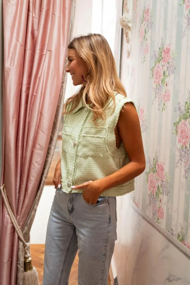 Women039s Clothing Cardigans Easy Clothes Sea Green Sleeveless Tweed Victoria Cardigan