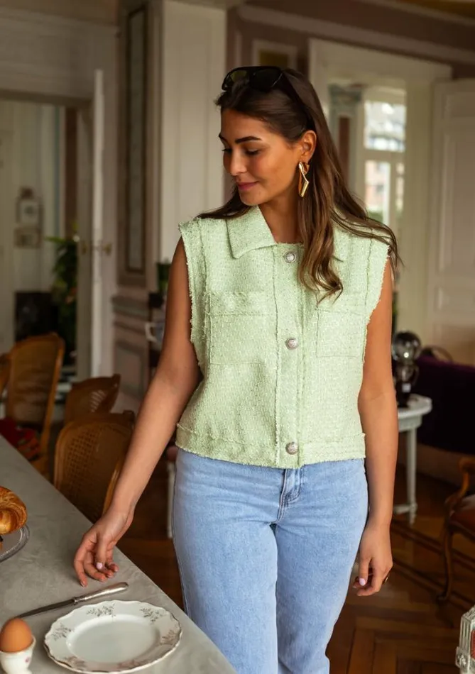 Women039s Clothing Cardigans Easy Clothes Sea Green Sleeveless Tweed Victoria Cardigan
