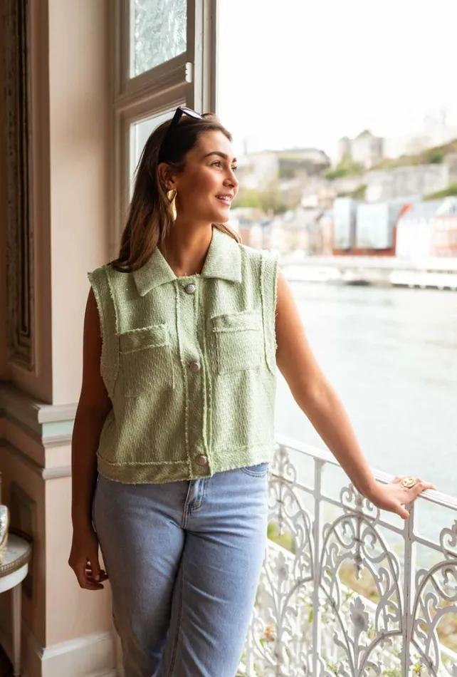 Women039s Clothing Cardigans Easy Clothes Sea Green Sleeveless Tweed Victoria Cardigan