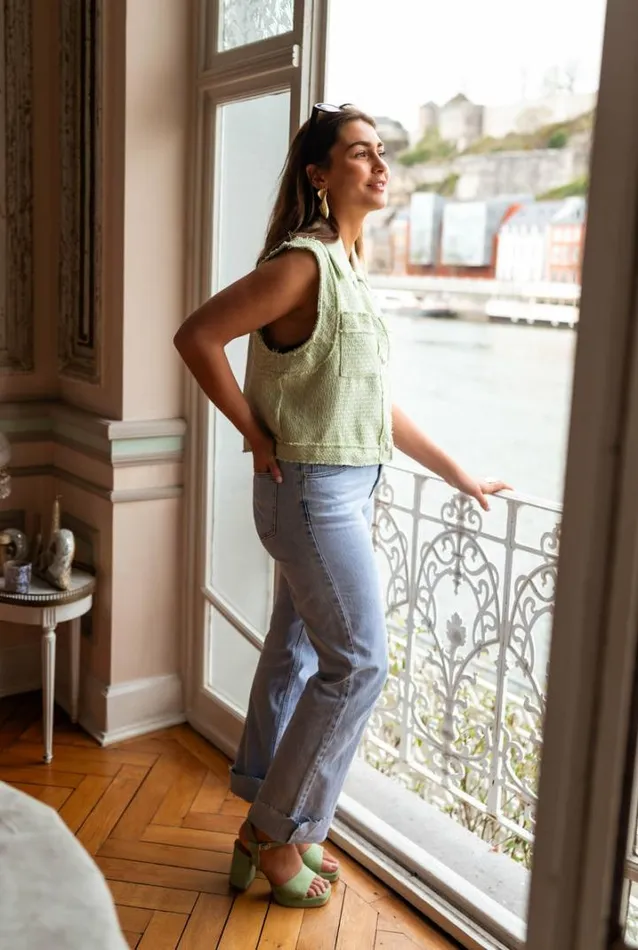 Women039s Clothing Cardigans Easy Clothes Sea Green Sleeveless Tweed Victoria Cardigan