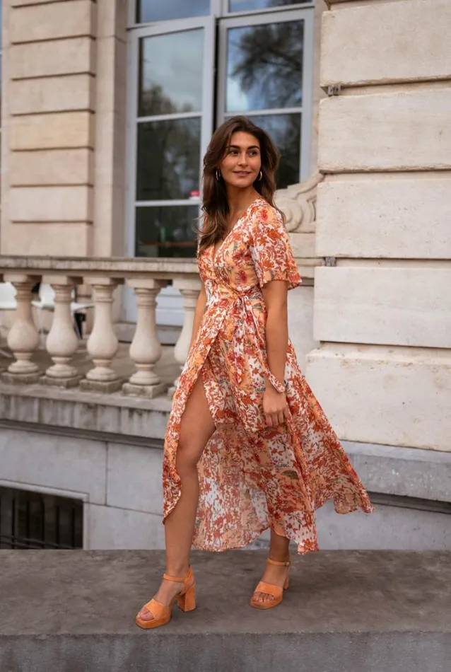 Women039s Clothing Dresses Easy Clothes Orange Floral Leidi Dress